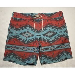 Faherty Brand Men's Drawstring Board Shorts Size 35 Aztec Pattern Swimming